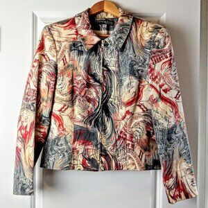 Vintage Forwear Beige Grey Red Cotton Print Jacket